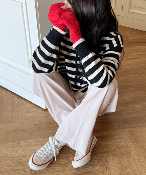 by muni:r(バイ ムニール)の「無地ロングニットスマホ対応手袋(手袋・レディース・グレー/アイボリー/ブラック/グリーン/ピンク/レッド・ONE SIZE)」の21枚目の写真