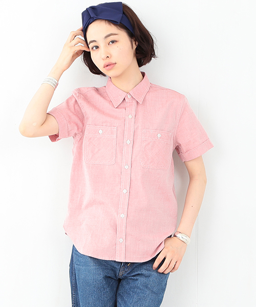 BEAMS BOY（ビームスボーイ）の「○BEAMS BOY / シャンブレー ワーク ショートスリーブ（シャツ/ブラウス・レディース・レッド/サックスブルー/ネイビー・ONE SIZE）」の3枚目の写真