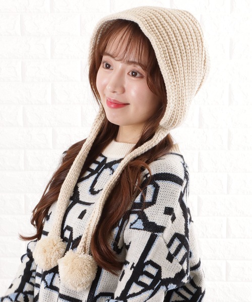 セール】ぽんぽん付き ニットバラクラバ（ネックウォーマー/スヌード