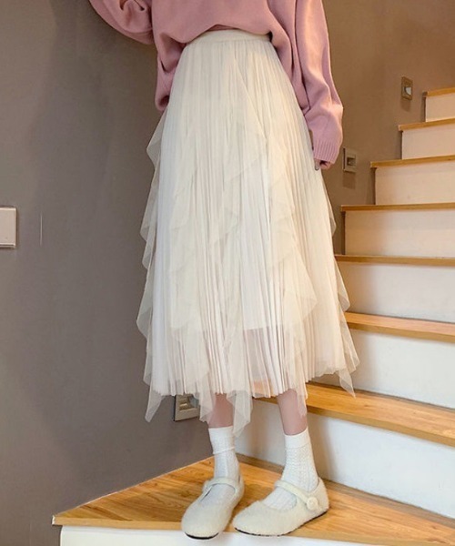 gossip！ロサンゼルス（ゴシップロサンゼルス）の「ヘムフリルチュールスカート（スカート・レディース・ブラック/オフホワイト/ブラウン・FREE）」の4枚目の写真