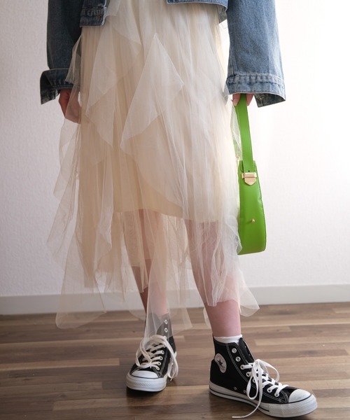 gossip！ロサンゼルス（ゴシップロサンゼルス）の「ヘムフリルチュールスカート（スカート・レディース・ブラック/オフホワイト/ブラウン・FREE）」の9枚目の写真