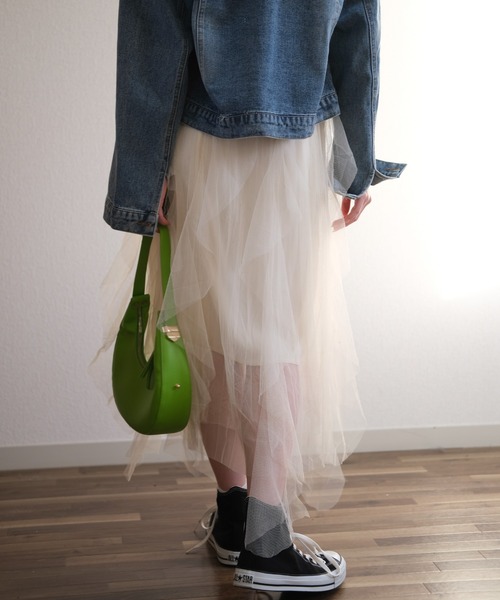 gossip！ロサンゼルス（ゴシップロサンゼルス）の「ヘムフリルチュールスカート（スカート・レディース・ブラック/オフホワイト/ブラウン・FREE）」の12枚目の写真