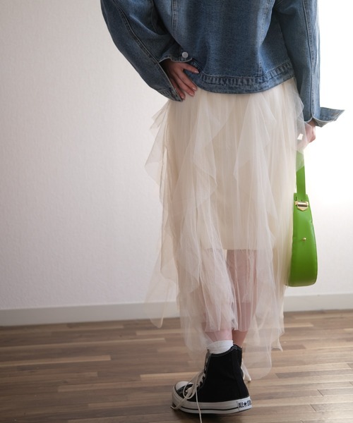 gossip！ロサンゼルス（ゴシップロサンゼルス）の「ヘムフリルチュールスカート（スカート・レディース・ブラック/オフホワイト/ブラウン・FREE）」の14枚目の写真