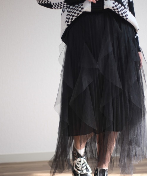 gossip！ロサンゼルス（ゴシップロサンゼルス）の「ヘムフリルチュールスカート（スカート・レディース・ブラック/オフホワイト/ブラウン・FREE）」の21枚目の写真