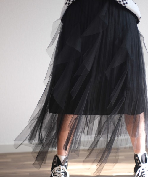 gossip！ロサンゼルス（ゴシップロサンゼルス）の「ヘムフリルチュールスカート（スカート・レディース・ブラック/オフホワイト/ブラウン・FREE）」の22枚目の写真