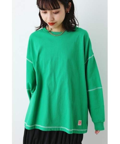 RODEO CROWNS WIDE BOWL（ロデオクラウンズワイドボウル）の「ステッチカラートップス（スウェット・レディース・ピンク/ブラック/オフホワイト/グリーン・FREE）」の4枚目の写真