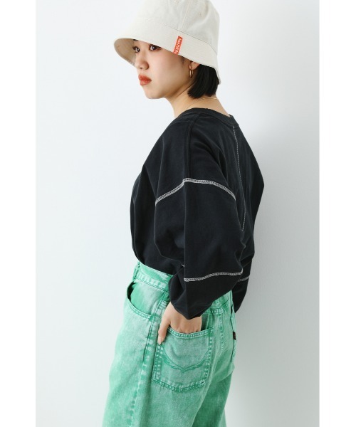 RODEO CROWNS WIDE BOWL（ロデオクラウンズワイドボウル）の「ステッチカラートップス（スウェット・レディース・ピンク/ブラック/オフホワイト/グリーン・FREE）」の5枚目の写真