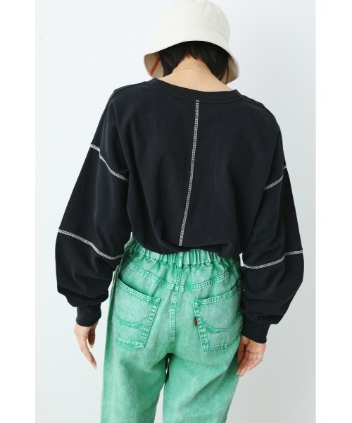 RODEO CROWNS WIDE BOWL（ロデオクラウンズワイドボウル）の「ステッチカラートップス（スウェット・レディース・ピンク/ブラック/オフホワイト/グリーン・FREE）」の6枚目の写真