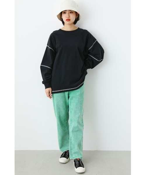 RODEO CROWNS WIDE BOWL（ロデオクラウンズワイドボウル）の「ステッチカラートップス（スウェット・レディース・ピンク/ブラック/オフホワイト/グリーン・FREE）」の7枚目の写真