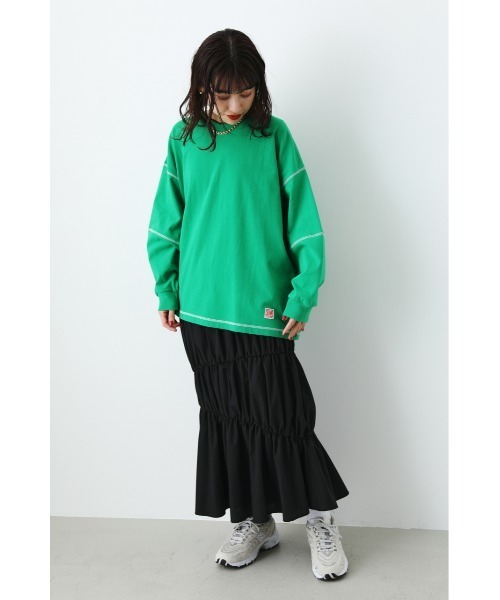 RODEO CROWNS WIDE BOWL（ロデオクラウンズワイドボウル）の「ステッチカラートップス（スウェット・レディース・ピンク/ブラック/オフホワイト/グリーン・FREE）」の8枚目の写真