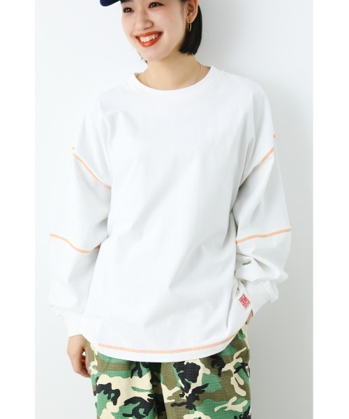 RODEO CROWNS WIDE BOWL（ロデオクラウンズワイドボウル）の「ステッチカラートップス（スウェット・レディース・ピンク/ブラック/オフホワイト/グリーン・FREE）」の11枚目の写真