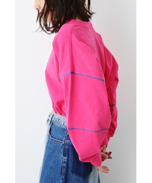 RODEO CROWNS WIDE BOWL（ロデオクラウンズワイドボウル）の「ステッチカラートップス（スウェット・レディース・ピンク/ブラック/オフホワイト/グリーン・FREE）」の14枚目の写真