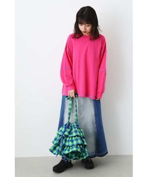 RODEO CROWNS WIDE BOWL（ロデオクラウンズワイドボウル）の「ステッチカラートップス（スウェット・レディース・ピンク/ブラック/オフホワイト/グリーン・FREE）」の16枚目の写真