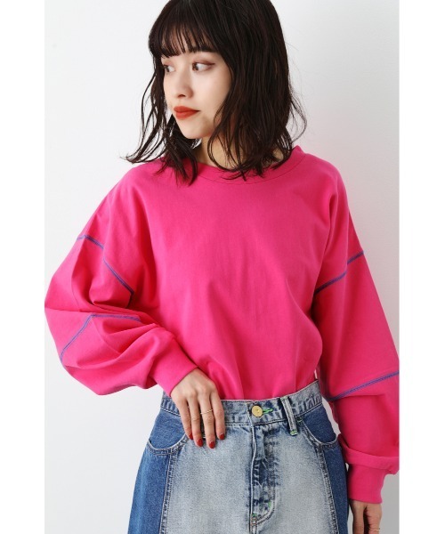 RODEO CROWNS WIDE BOWL（ロデオクラウンズワイドボウル）の「ステッチカラートップス（スウェット・レディース・ピンク/ブラック/オフホワイト/グリーン・FREE）」の22枚目の写真