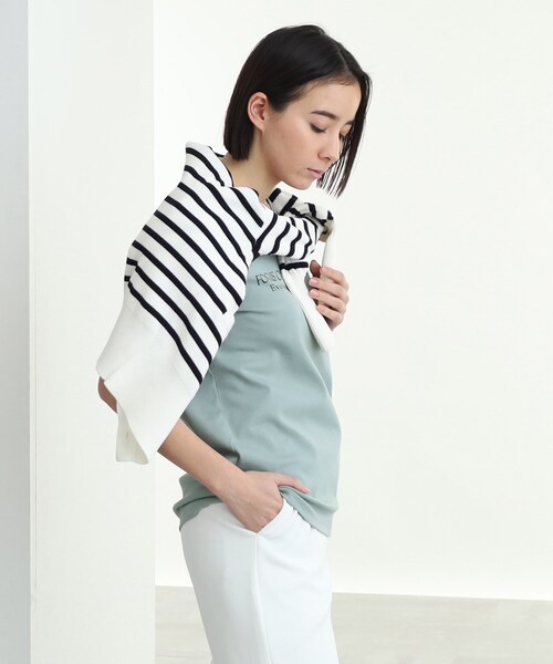 INDIVI（インディヴィ）の「◆【コットン100％/ロゴT/Vネック】メッセージTシャツ（Tシャツ/カットソー・レディース・ホワイト/ブラック/ライトグリーン/ベージュ・12/13/15 /34/38/19/05）」の13枚目の写真