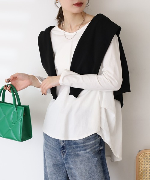 atONE(アットワン)の「atONE 脇タックVネック長袖カットソー(Tシャツ/カットソー・レディース・ブラック/カーキ/オフホワイト/ライトベージュ・M-L/4L~5L/LL~3L)」の13枚目の写真