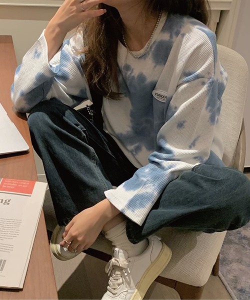 meJane(ミージェーン)の「タイダイロングスリーブプルオーバー(Tシャツ/カットソー・レディース・グリーン系/ピンク系/ネイビー×ホワイト・FREE)」の2枚目の写真