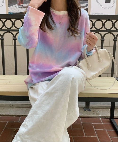 meJane(ミージェーン)の「タイダイロングスリーブプルオーバー(Tシャツ/カットソー・レディース・グリーン系/ピンク系/ネイビー×ホワイト・FREE)」の13枚目の写真