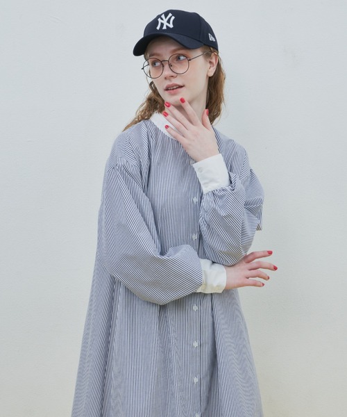 P*読様 最終価格 ebure マラケッシュストライプクレリックシャツワンピース エブールebure◇マラケッシュストライプクレリックシャツ