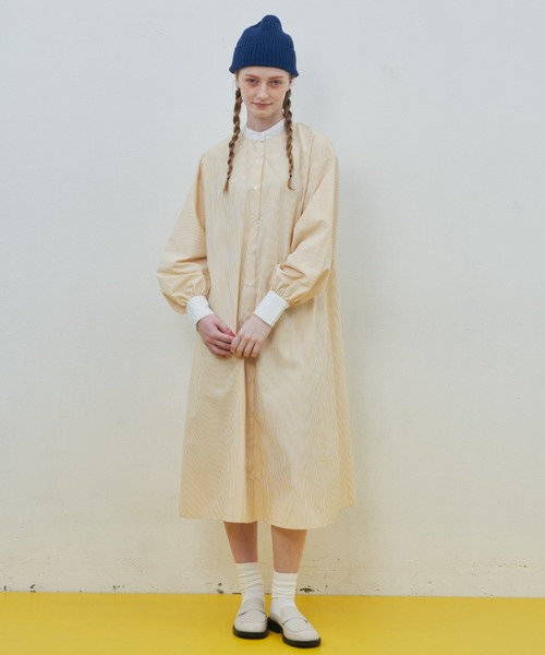 MERLOT(メルロー)の「ストライプクレリックシャツワンピース(ワンピース・レディース・ネイビー/イエロー/ライトブルー/ブラック/ピンク/ブルー・FREE)」の16枚目の写真