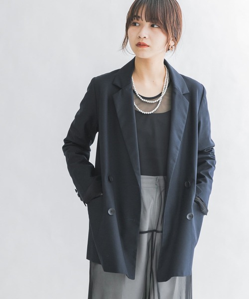 KBF（ケイビーエフ）の「ダブルロングジャケット（テーラードジャケット・レディース・ネイビー/ベージュ・ONE）」の5枚目の写真