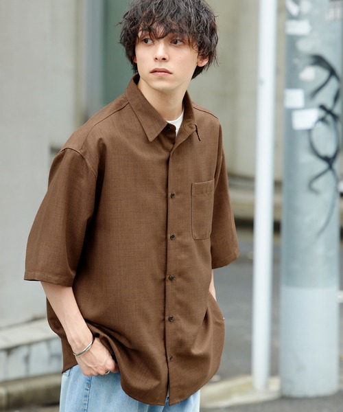 ナチュラルシャンブレーメランジファブリック オーバーサイズ ショート