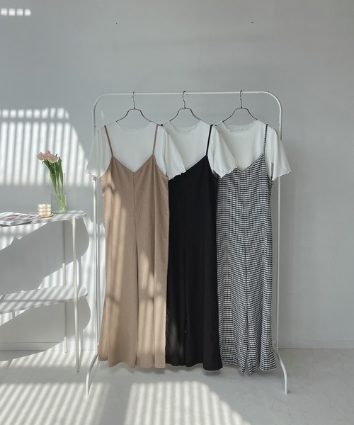 AS KNOW AS plus(アズノゥアズプラス)の「○楊柳サロペットとリブTシャツ セット(サロペット/オーバーオール・レディース・ブラック/ベージュ/チェック・FREE)」の10枚目の写真