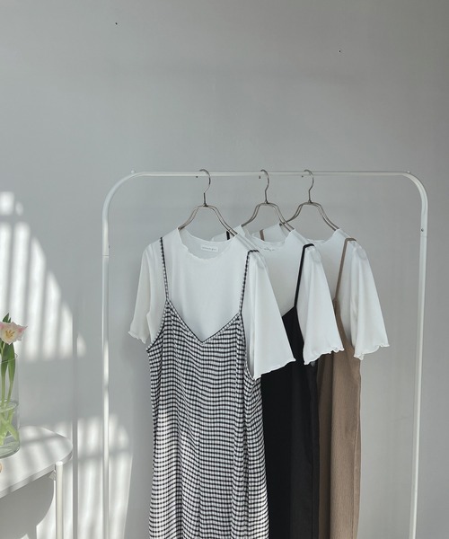 AS KNOW AS plus(アズノゥアズプラス)の「○楊柳サロペットとリブTシャツ セット(サロペット/オーバーオール・レディース・ブラック/ベージュ/チェック・FREE)」の4枚目の写真