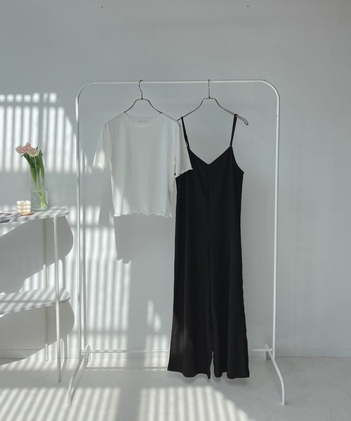 AS KNOW AS plus(アズノゥアズプラス)の「○楊柳サロペットとリブTシャツ セット(サロペット/オーバーオール・レディース・ブラック/ベージュ/チェック・FREE)」の6枚目の写真