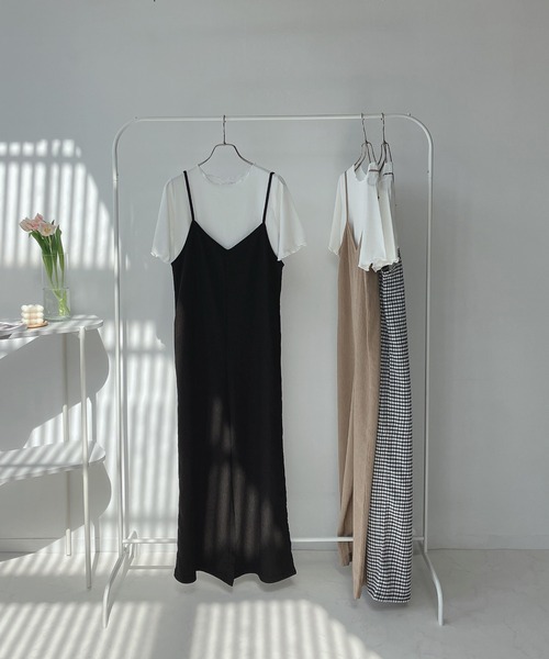 AS KNOW AS plus(アズノゥアズプラス)の「○楊柳サロペットとリブTシャツ セット(サロペット/オーバーオール・レディース・ブラック/ベージュ/チェック・FREE)」の22枚目の写真