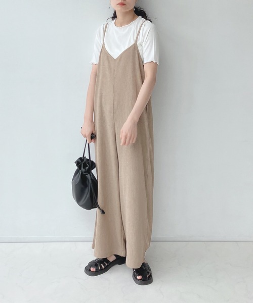 AS KNOW AS plus(アズノゥアズプラス)の「○楊柳サロペットとリブTシャツ セット(サロペット/オーバーオール・レディース・ブラック/ベージュ/チェック・FREE)」の12枚目の写真
