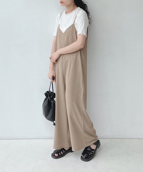 AS KNOW AS plus(アズノゥアズプラス)の「○楊柳サロペットとリブTシャツ セット(サロペット/オーバーオール・レディース・ブラック/ベージュ/チェック・FREE)」の13枚目の写真
