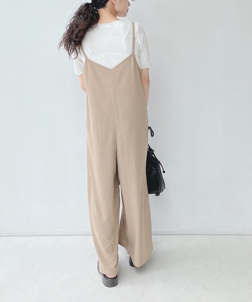AS KNOW AS plus(アズノゥアズプラス)の「○楊柳サロペットとリブTシャツ セット(サロペット/オーバーオール・レディース・ブラック/ベージュ/チェック・FREE)」の14枚目の写真