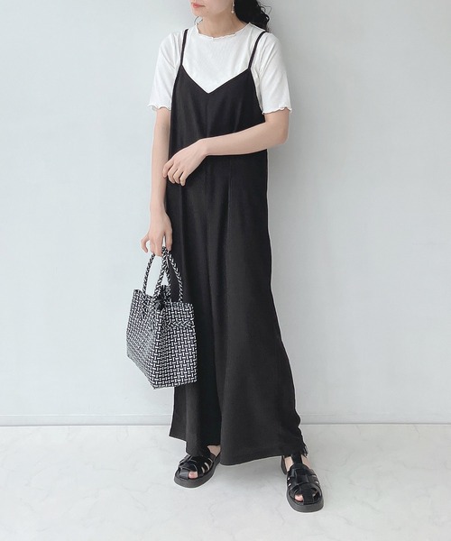 AS KNOW AS plus(アズノゥアズプラス)の「○楊柳サロペットとリブTシャツ セット(サロペット/オーバーオール・レディース・ブラック/ベージュ/チェック・FREE)」の15枚目の写真