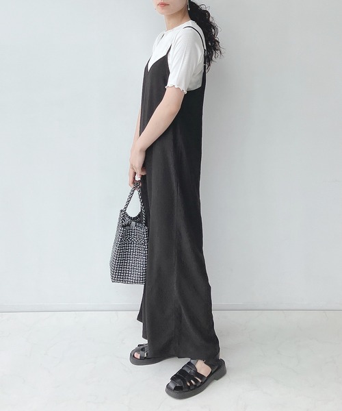 AS KNOW AS plus(アズノゥアズプラス)の「○楊柳サロペットとリブTシャツ セット(サロペット/オーバーオール・レディース・ブラック/ベージュ/チェック・FREE)」の16枚目の写真