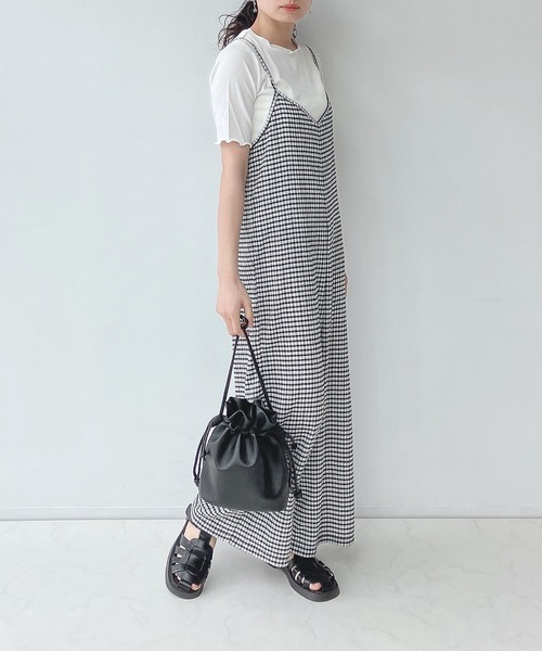 AS KNOW AS plus(アズノゥアズプラス)の「○楊柳サロペットとリブTシャツ セット(サロペット/オーバーオール・レディース・ブラック/ベージュ/チェック・FREE)」の18枚目の写真