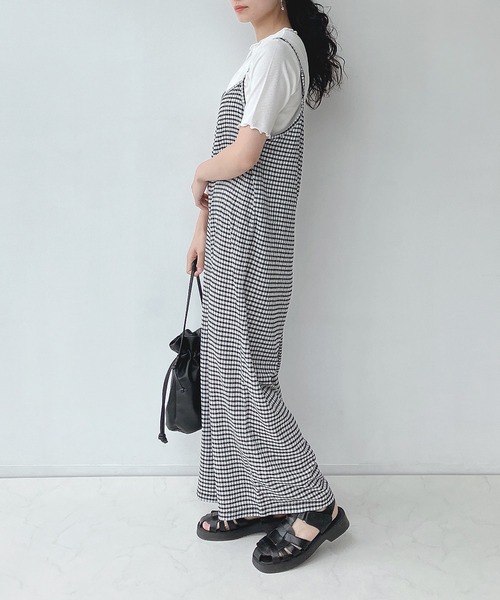 AS KNOW AS plus(アズノゥアズプラス)の「○楊柳サロペットとリブTシャツ セット(サロペット/オーバーオール・レディース・ブラック/ベージュ/チェック・FREE)」の19枚目の写真