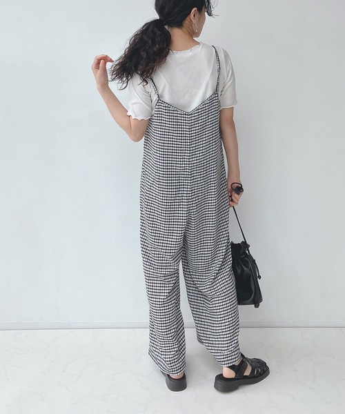 AS KNOW AS plus(アズノゥアズプラス)の「○楊柳サロペットとリブTシャツ セット(サロペット/オーバーオール・レディース・ブラック/ベージュ/チェック・FREE)」の20枚目の写真