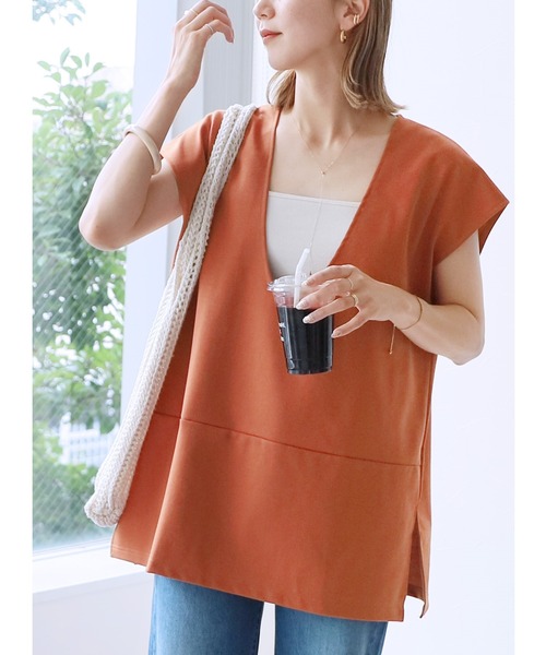 reca（レカ）の「深Vネックベスト（ベスト・レディース・グレイッシュベージュ/ブラック/オレンジ・FREE）」の3枚目の写真