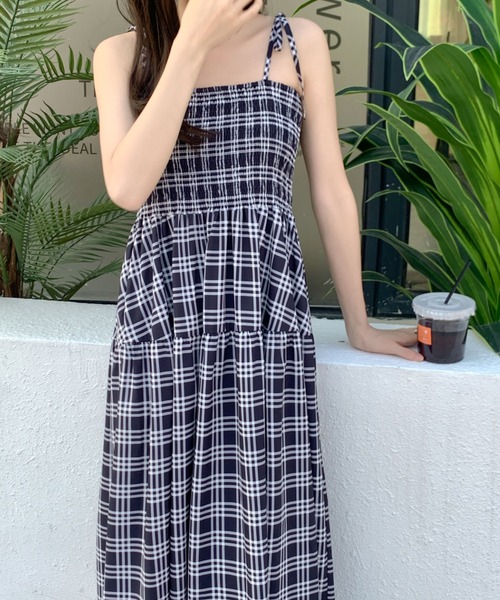 ABITOKYO(アビトーキョー)の「チェックティアードキャミワンピース(ワンピース・レディース・ネイビー/ブラック/オレンジ・M/S)」の7枚目の写真