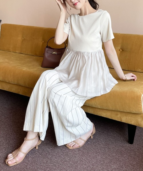 Andemiu（アンデミュウ）の「ペプラムカットドッキング960861（Tシャツ/カットソー・レディース・ブラック/アイボリー/ブラウン・FREE）」の16枚目の写真