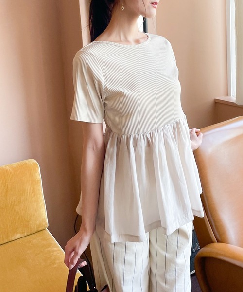 Andemiu（アンデミュウ）の「ペプラムカットドッキング960861（Tシャツ/カットソー・レディース・ブラック/アイボリー/ブラウン・FREE）」の18枚目の写真