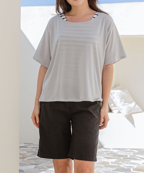 セール】体型カバーボーター柄タンキニ4点セット（水着）｜Lace