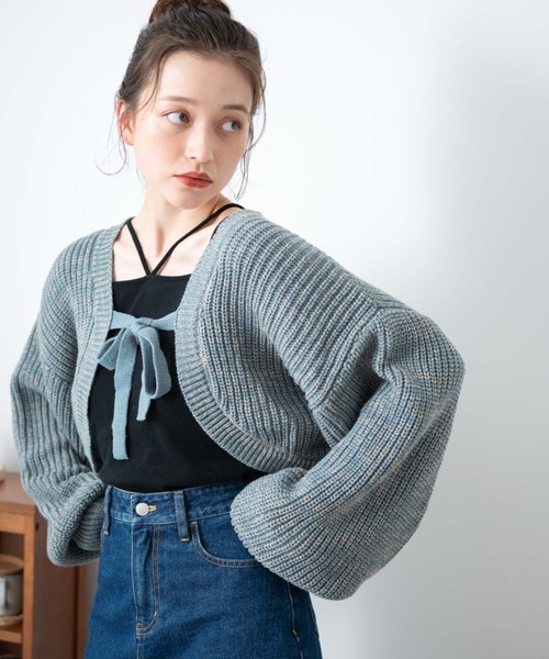 WEGO（ウィゴー）の「WEGO/リボンニットボレロ（カーディガン/ボレロ・レディース・ベージュ/ホワイト/サックスブルー/ブラック/グリーン/ピンク/ブラック系その他5・FREE）」の6枚目の写真