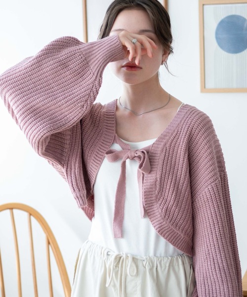 WEGO（ウィゴー）の「WEGO/リボンニットボレロ（カーディガン/ボレロ・レディース・ベージュ/ホワイト/サックスブルー/ブラック/グリーン/ピンク/ブラック系その他5・FREE）」の7枚目の写真