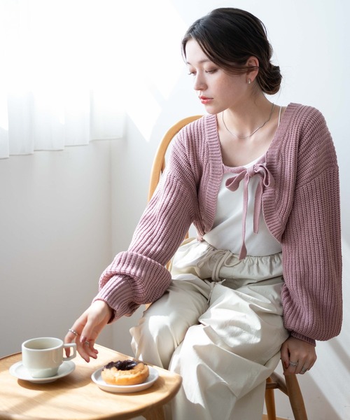 WEGO（ウィゴー）の「WEGO/リボンニットボレロ（カーディガン/ボレロ・レディース・ベージュ/ホワイト/サックスブルー/ブラック/グリーン/ピンク/ブラック系その他5・FREE）」の16枚目の写真