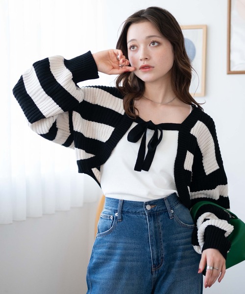 WEGO（ウィゴー）の「WEGO/リボンニットボレロ（カーディガン/ボレロ・レディース・ベージュ/ホワイト/サックスブルー/ブラック/グリーン/ピンク/ブラック系その他5・FREE）」の10枚目の写真