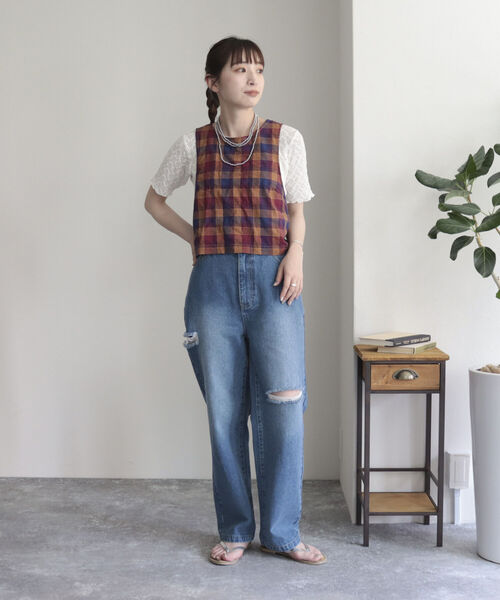 fredy emue（フレディエミュ）の「チェックエプロンビスチェ（シャツ/ブラウス・レディース・ブルー系その他/パープル系その他・38）」の8枚目の写真