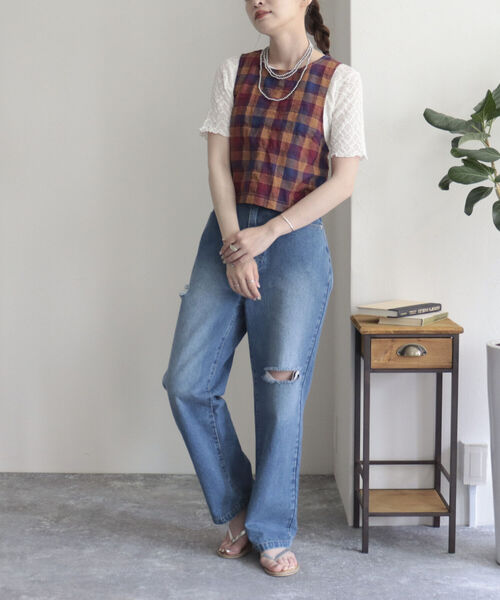 fredy emue（フレディエミュ）の「チェックエプロンビスチェ（シャツ/ブラウス・レディース・ブルー系その他/パープル系その他・38）」の4枚目の写真