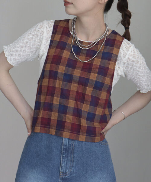 fredy emue（フレディエミュ）の「チェックエプロンビスチェ（シャツ/ブラウス・レディース・ブルー系その他/パープル系その他・38）」の5枚目の写真